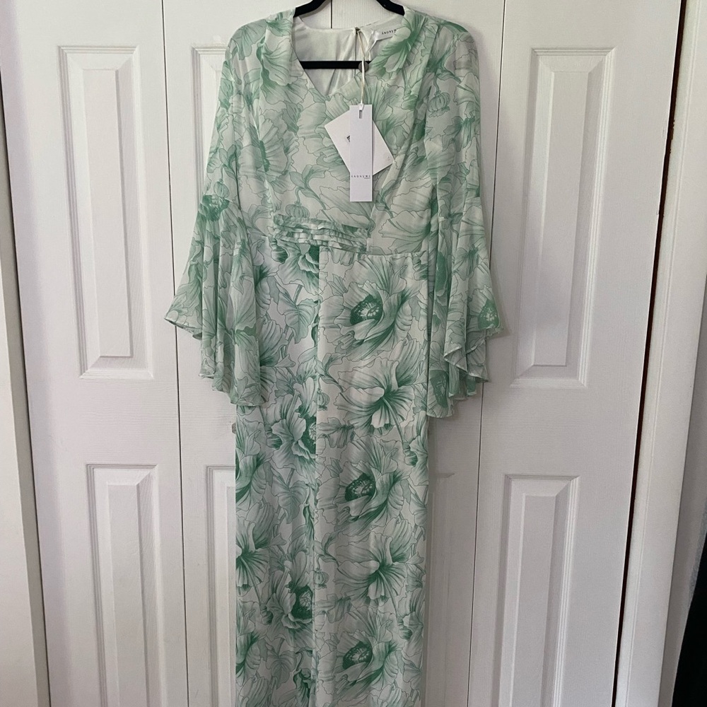 NWT ANONYME Designers Italy Floral Green Leaf Pantsuit IT 42 US Size 6 - Picture 3 of 16